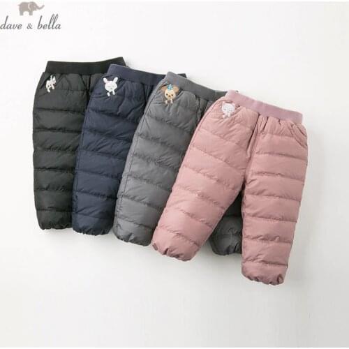 DB12416 dave bella winter unisex down pants baby fashion cartoon pockets padded trousers children high quality down trousers