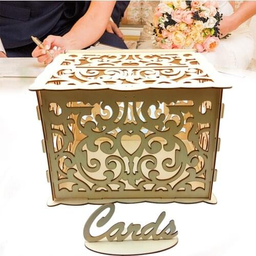 Wooden Wedding Envelope Gift Card Box Hollow Out Invitation Card DIY Box Wedding Festival Supplies Party Decor