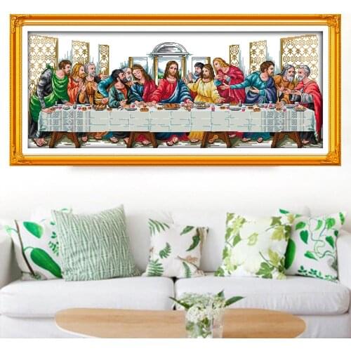 HUACAN Cross Stitch The Last Supper Sets White Canvas Embroidery Jesus Religion Needlework 11CT 14CT DIY Gift Home Decoration