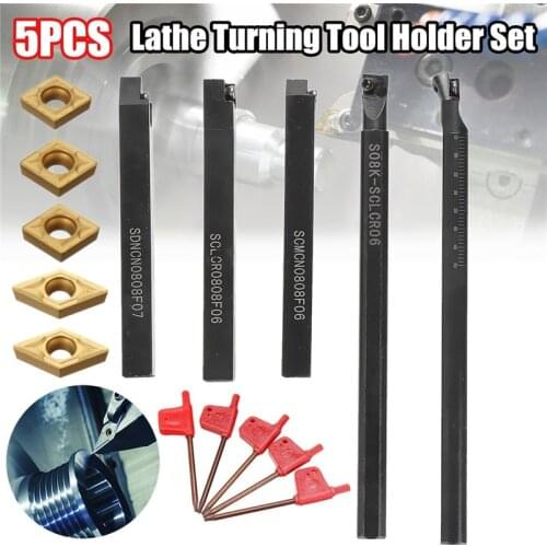 5pcs 8mm Shank Indexable Lathe Turning Tool Holder With CCMT060204 DCMT070204 Carbide Inserts For CNC Machine