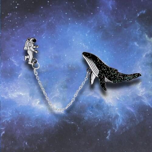 Exquisite Cartoon Astronauts Whale Big Fish Chain Brooches Animal For Collar Scarf Badge Girls Brooch Gift