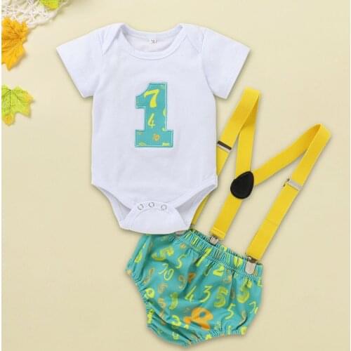 Baby Boy 1st Birthday Outfit 2021 New Gentleman Baby Boy Clothing One Romper Tops Suspender Shorts Boy Outfits Set Baby Clothes