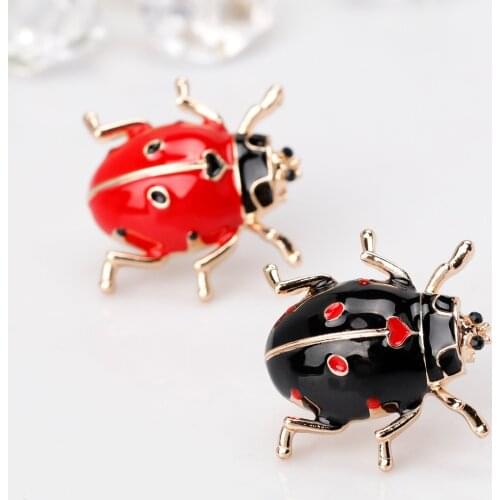 Small Red Black Ladybug Brooches Enamel Insect Brooch Fashion Animal Brooch Rhinestone Scarf Corsage Accessories Pin AL271