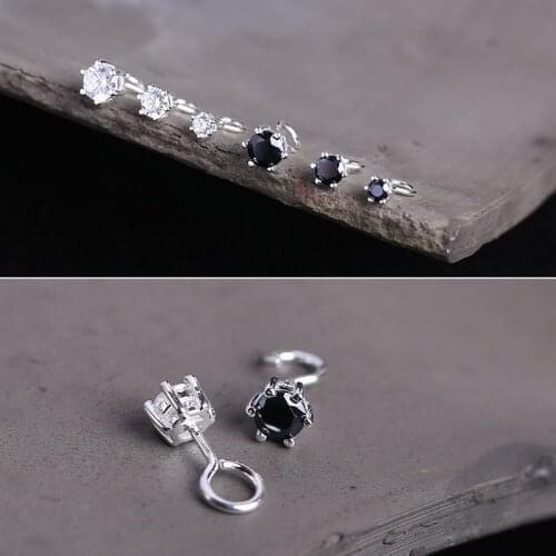 Fashion White Black Stone Earrings Cute Female Small 3/4/5mm Round Earrings Real 925 Sterling Silver Stud Earrings For Women Men