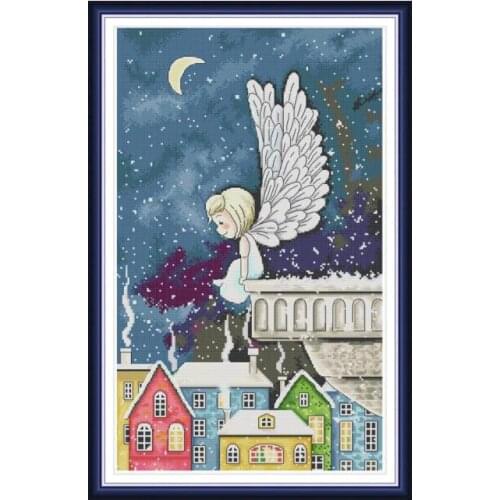 Night snow angel cross stitch kit aida 14ct 11ct count print canvas cross stitches needlework embroidery DIY handmade