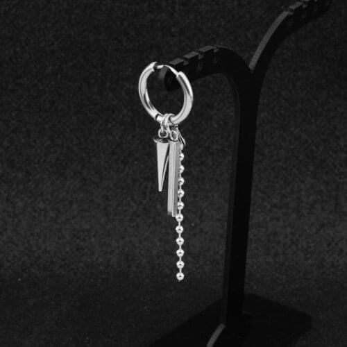 Single Stainless Steel Tapered Long Men and Women Earrings Kpop Celebrity Inspired Punk Bead Necklace Earrings Wholesale BTS-702