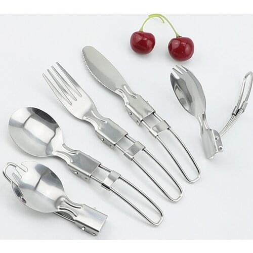 Onuobao Outdoor Camping Stainless Steel Metal Fork Spoon Chopsticks Tableware Cookout Picnic Foldable Folding Portable Spork