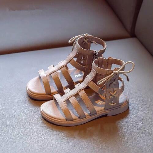 Girls Sandals Soft Bottom Little Princess Shoes 2021 Summer New Childrens High Roman Shoes Baby Princess Peep-toe Beach Shoes