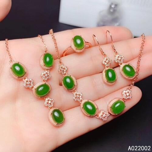 KJJEAXCMY Fine Jewelry 925 sterling silver inlaid natural Jasper ring pendant earring bracelet set luxury supports test