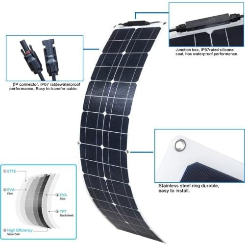 Solar Panel 50w 100w Flexible ETFE PET Photovoltaic PV Monocrystalline Cell 12V 24V Battery Charger 1000w Home System Kit Camper