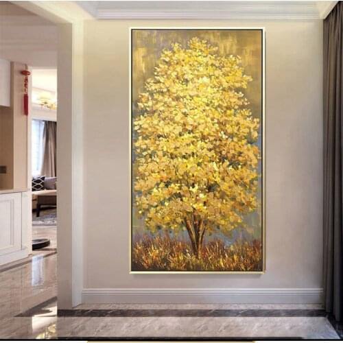 Thick Gold Money Tree 100% Hand Painted Modern Abstract Oil Painting On Canvas Wall Art For Living Room Home Decor No Frame