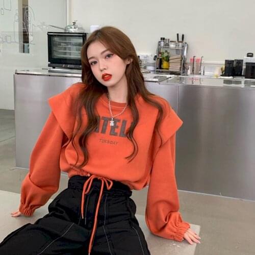 Hoodie Sweatshirts Womens 2021 Autumn And Winter New Korean Style Design Sense Short Loose Student Long-sleeved Shirt Ins Trend