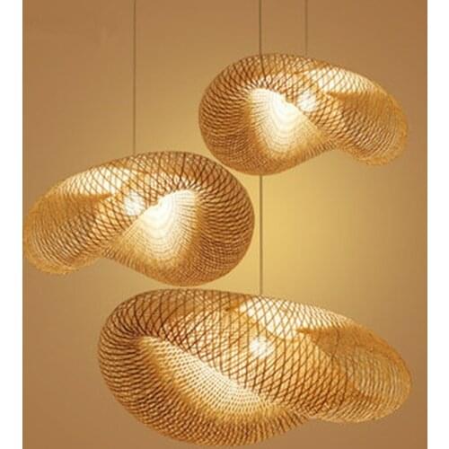 Southeast Asian Handmade Bamboo Weaving Rattan Art Pendant Lights Personality Restaurant Hotel Coffee Hanging Lamps Fixture