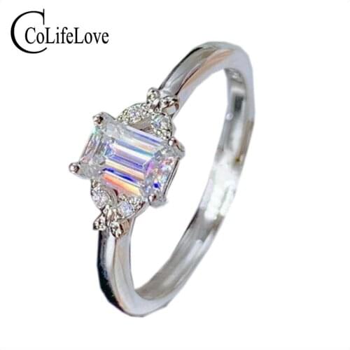 CoLife Jewelry 925 Moissanite Wedding Ring D Color Emerald Cut Moissanite Ring Classic Silver Moiisanite Jewelry