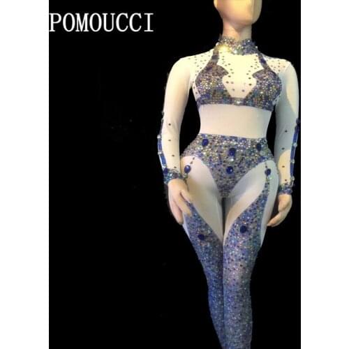 Women New Glisten Rhinestone Sexy Jumpsuit Long Sleeves Nightclub Performance Party Celebrate Luxurious Costume Dance Clothing