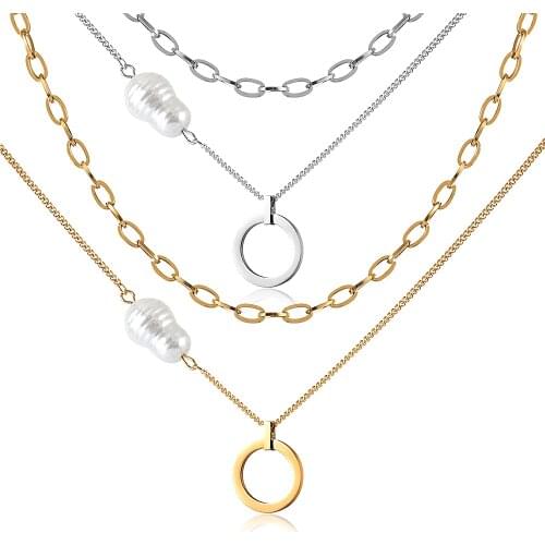 FYSARA Stainless Steel Floating Locket Chains Necklace Chain Round Pendant Fashion Shaped Women Plated Gold Pearl Necklace