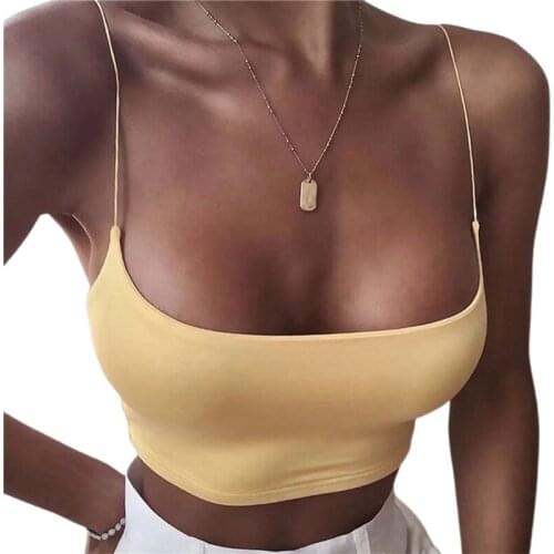 2021 New Female Vest Girls Solid Color U-Neck Sleeveless Crop Tops Spaghetti Strap Camisole for Summer