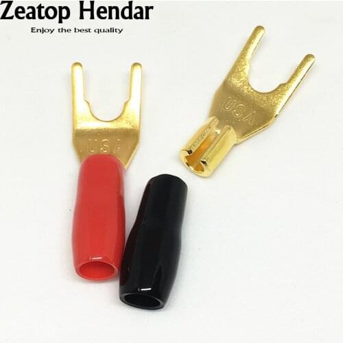 100Pcs Gold Plated Copper Solderless Speaker Cable Banana Y Spade Terminal Plug Connector