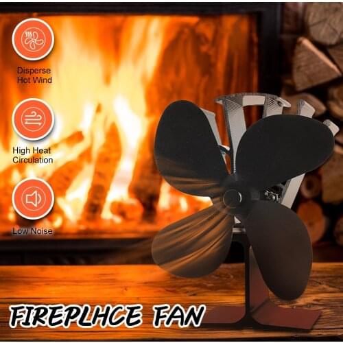 4 Blades Heat Powered Stove Fan Black Fireplace Aluminium Silent Eco-friendly for Wood Log Burner Stoves