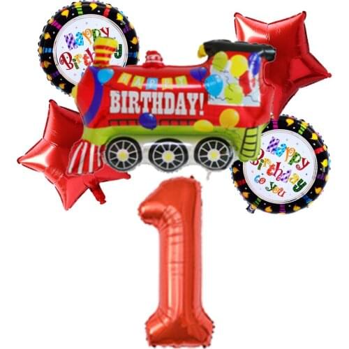6pcs/set Happy Birthday Train Red Star Foil Balloons Set 32inch Number Balloon Kids Birthday Party Baby Shower Decoration Globos