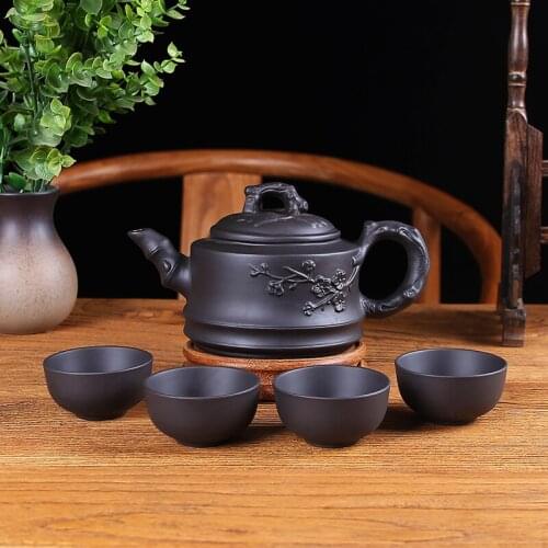 Household Kungfu Tea Set Large Capacity Purple Sand Teapot with 4cups Yixing Filter Zhu Clay Teapot Black Red