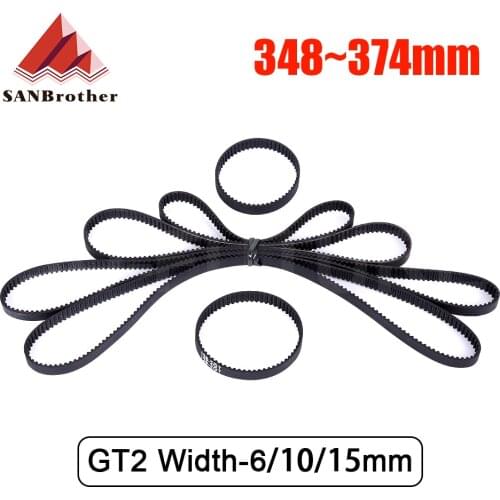 3D Printer Parts GT2 Closed Loop Timing Belt Rubber 2GT 6mm348 350 352 354 356 358 360 362 364 366 368 370 372 374mm Synchronous