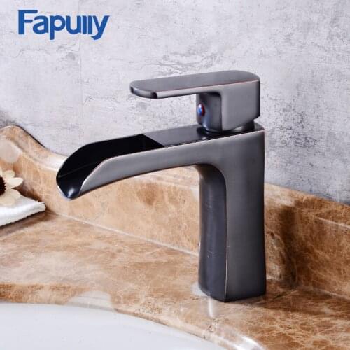 Fapully Waterfall Faucet Bathroom Bath Oil Rubbed Bronze Black Single Handle Mixer Tap best Basin Faucet 144-11ORB
