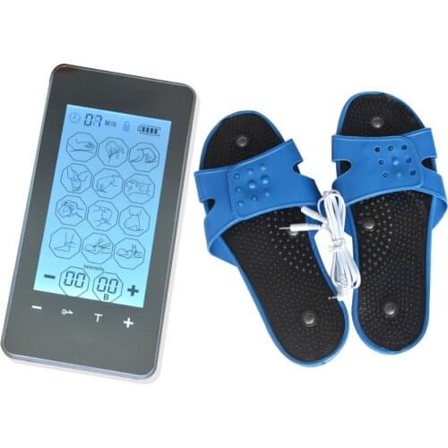 FDA TENS Unit Touch Screen Smart Therapy Massage Device LCD Electrical Pulse Massager With 1 Pair Rubber Conductiive Slipper
