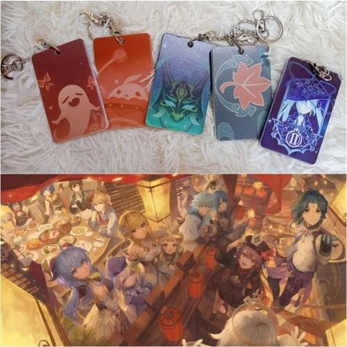 Game Genshin Impact Xiao Klee Kaedehara Kazuha Cosplay ABS ID Bus Bank Card Holder Keychain Case Cover Pendant Toy Keyring
