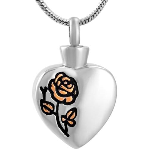 IJD9615 Stainless Steel Heart-Shaped Rose Cremation jewelry for Ashes Urn Souvenir Pendant Necklace for Women Gift Jewelry