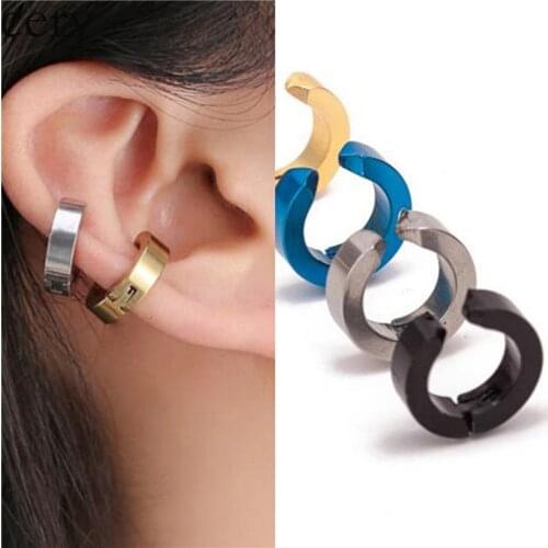 Sitaicery 1Piece Punk Titanium Steel Ear Clip Earrings For Men Women Black No Pierced Fake Ear Circle Hip Hop Jewelry Wholesale