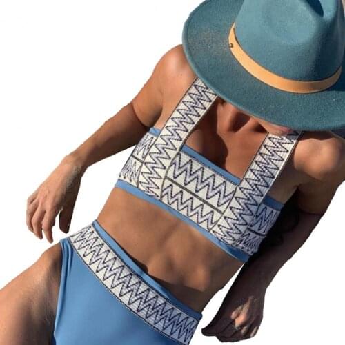 Bikini Set Wavy Ripple Push Up Bandeau Summer Women Bathing Suit Bra Mid Rise Briefs Striped Swimsuit Beach Wear Women Swimwear