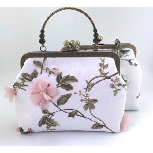 24*18*6.5cm Handmade Organza Fabric Craft Mouth Gold Frame Material Kit Clutch Bag Chain Handbags Messenger Bags