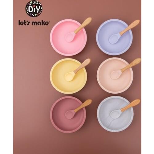 LetS Make 2PCS/Set Baby Tableware Silicone Big Bowl Spoon Set Children Feeding BPA Free Food Grade Gift Children Products Baby