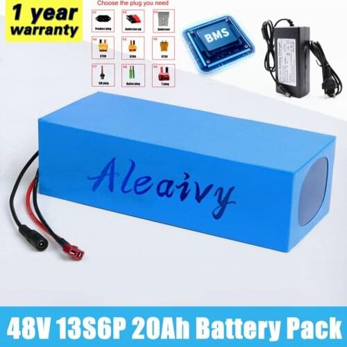 Aleaivy 48V 20ah 13s6p Lithium Battery Pack 48v 20000mAh 2000W Electric Bicycle Batteries Built In 50A BMS +54.6V 2A Charger