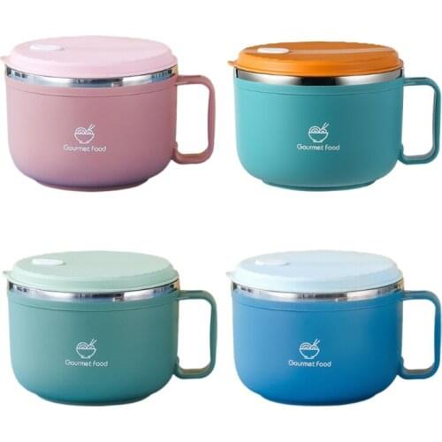 Stainless Steel Instant Noodle Bowl Bento Lunch Box with Handle Lid Food Storage Container Dish Cup Salad Soup Rice Bowl N0PA