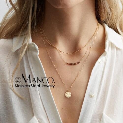E-Manco multi layered choker necklace for women stainless steel necklace women fashion crtstal pendants jewelry