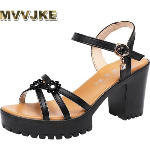 MVVJKESize 32 To 43 Block Heel High Heel Sandals For Women Summer Platform Red Black White Ladies Shoes And Sandals