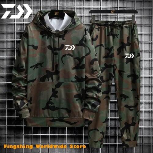 2021 New Spring Summer Men Camouflage DAIWA Fishing Clothing Set Man Outdoor Fishing Hoodie And Long Pants DAWA Fishing Wear