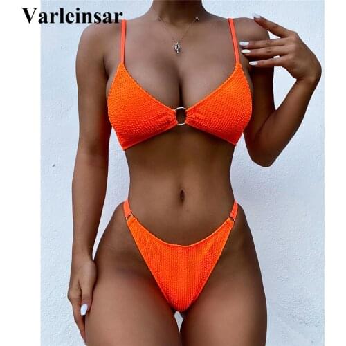 New Sexy Wrinkled High Leg Cut Bikini Women Swimwear Female Swimsuit Two-pieces Bikini set Padded Bather Bathing Suit Swim V3176