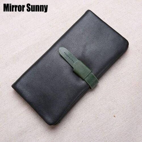 Original Soft Leather Women Long Wallets Female Genuine Leather Multi-functional Buckled Handy Purse Cowhide Mobile Phone Bag