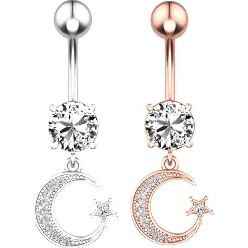 New Moon Star Belly Piercing Cross Border Zircon Belly Button Ring Navel Nail Human Puncture Jewelry Stainless Steel 12pcs