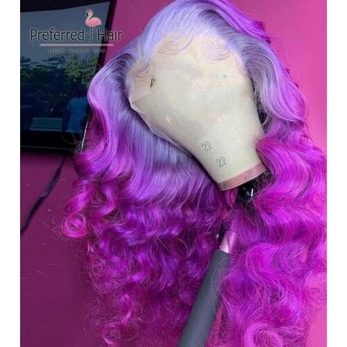 Preferred Purple Ombre Human Hair Wigs Remy Brazilian Blue Green Preplucked 13x4 Lace Front Wig Transparent Lace Wigs For Women