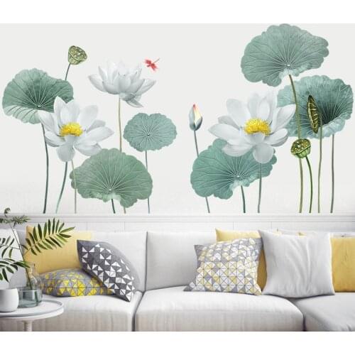 PVC Wall Stickers Lotus Flower Self-adhesive For Living Room Bedroom Bathroom Home Beautify Decoration