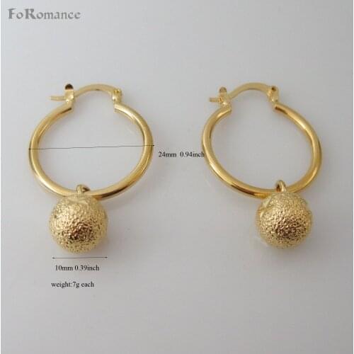 Order 10$ get free shipping / YELLOW GOLD GP OVERLAY FILL BRASS ROUND HOOP 24 MM 0.94" EARRING WITH BALL HANGING 10 MM 0.39inch