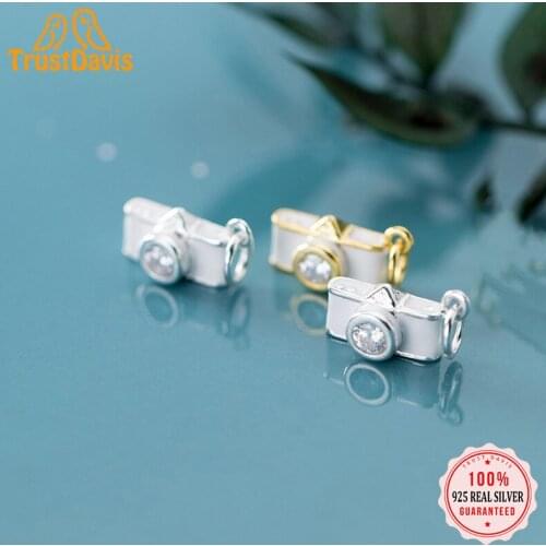 TrustDavis Real 925 Sterling Silver Fashion Glaze Camera Charm CZ Pendant Handmade DIY Accessories Fine Jewelry Wholesale HY236