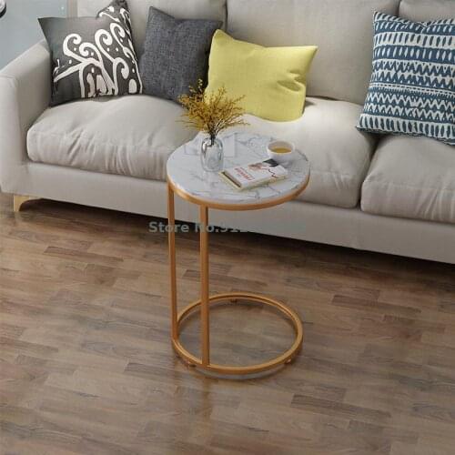 Nordic golden marble sofa side table modern minimalist round tempered glass small coffee table mobile sofa side table