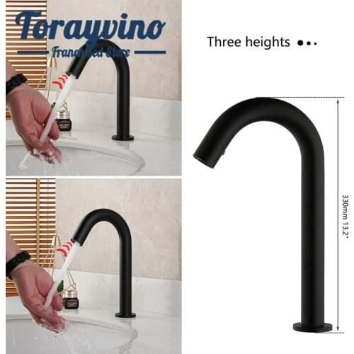 Torayvino bathroom sink faucets basin water tap sensor brass basin faucet black cold water tall and short sink Induction faucet