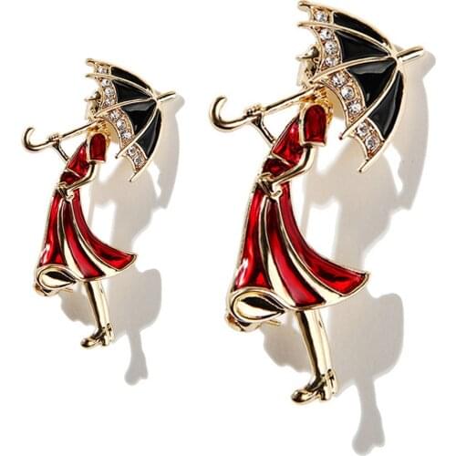 Girl Wearing Umbrella Brooches For Enamel Cartoon Brooch Pins Fashion Jewelry Accessories Broach