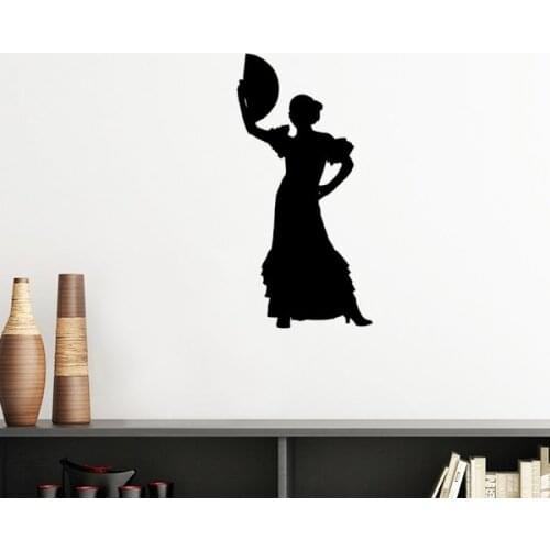 Fan Dancing Performance Dancer Silhouette Removable Wall Sticker Art Decals Mural DIY Wallpaper for Room Decal